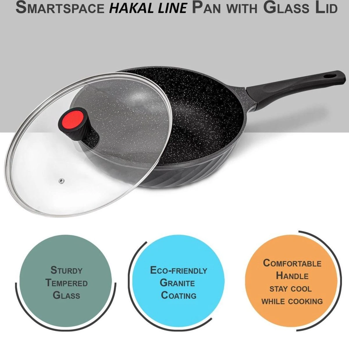 Marble Coating Wokpan Inductie - Met Glazen Deksel - Zwart - 30 Cm 6 Marble Coating Wokpan Inductie - Met Glazen Deksel - Zwart - 30 Cm - Afbeelding 6