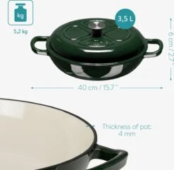 Navaris Gietijzeren Stoofpan Met Deksel- 3,5 Liter Gietijzeren Ovenschaal Van Email - Geschikt Voor Alle Warmtebronnen - Groen -Tefal Shop 1200x1171 4