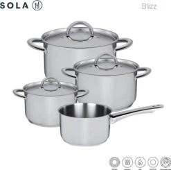 Sola Pannenset Blizz - 4 Delig - Ø Cm - Zilver - RVS - Sandwichbodem -Tefal Shop 1200x1188 1