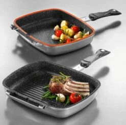 Herenthal Dubbele Grillpan - Ø 28 Cm - Koekenpan - Keramische Pan - Marmeren Coating Met Antiaanbaklaag - PFAS & PFOA Vrij - Pan - Grill - Vermindert Geur, Rook En Oliespatten - Zilver -Tefal Shop 1200x1195 3