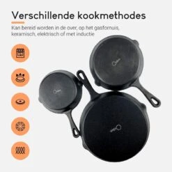 Ocina Gietijzeren Pan – Set Van 3 Stuks – ø25cm, ø19.5cm En ø16cm - Skillet - Koekenpan – Hapjespan – Koekenpan Inductie – Koekenpannenset - Gietijzeren Pan Bbq - Gietijzer - Incl. Receptenboek -Tefal Shop 1200x1200 370