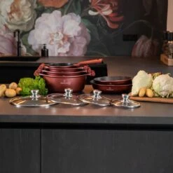 Herenthal Pannenset Inductie - Luxe 10-delige Koekenpan Inductie - Voor Alle Warmtebronnen - Pannen Met Glazen Deksels En Koudgrepen - Burgundy 13 Herenthal Pannenset Inductie - Luxe 10-delige Koekenpan Inductie - Voor Alle Warmtebronnen - Pannen Met Glazen Deksels En Koudgrepen - Burgundy -Tefal Shop 1200x1200 600