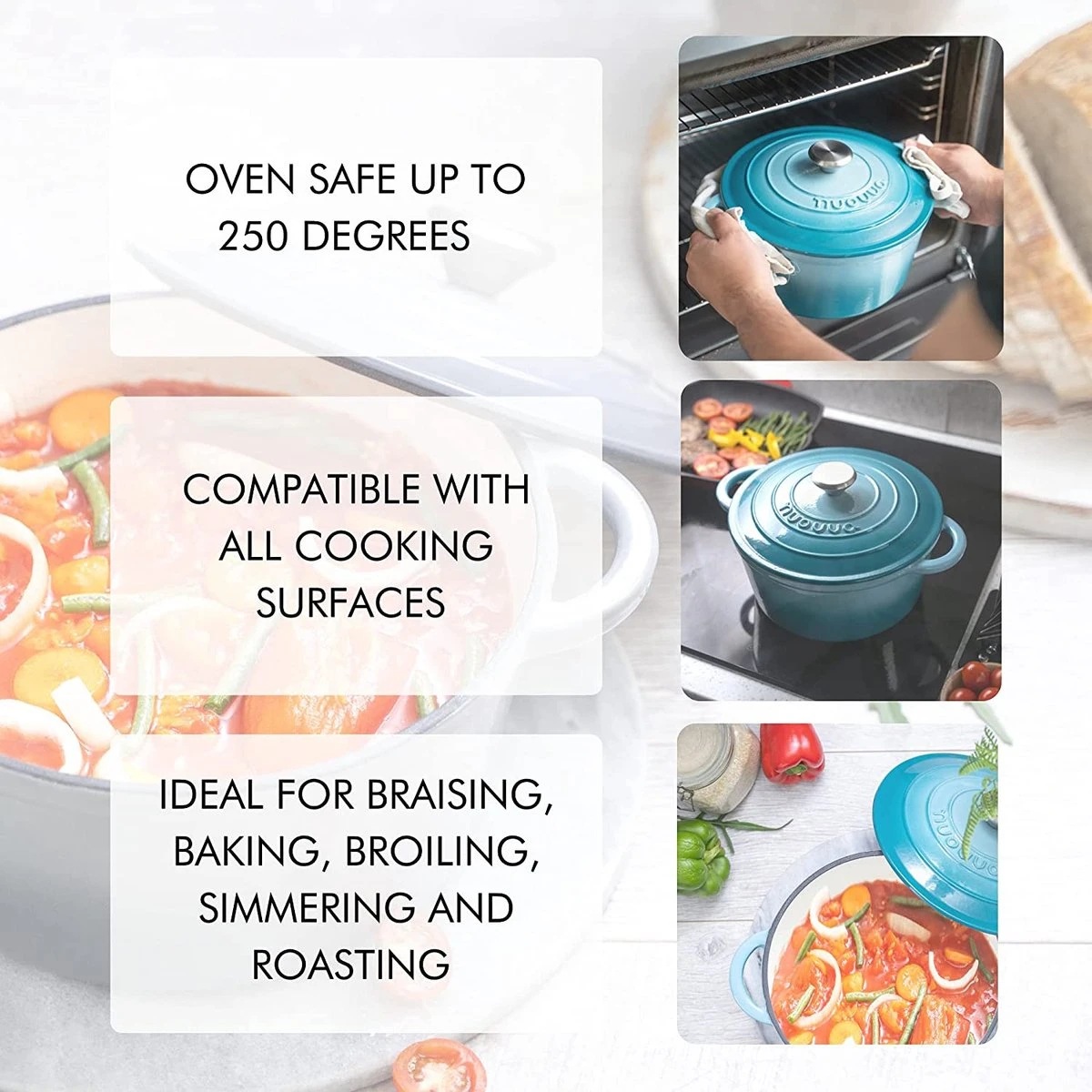 Nuovva Gietijzeren Braadpan Antiaanbaklaag Met Deksel - Sudderpan Blauw - Rond - Ø24 Cm - 4,7 Liter - 100% PFAS & PFOA Vrij - Geschikt Voor Alle Warmtebronnen - Elektrisch - Gas - Halogeen - Inductie – Keramisch 6 Nuovva Gietijzeren Braadpan Antiaanbaklaag Met Deksel - Sudderpan Blauw - Rond - Ø24 Cm - 4,7 Liter - 100% PFAS & PFOA Vrij - Geschikt Voor Alle Warmtebronnen - Elektrisch - Gas - Halogeen - Inductie – Keramisch - Afbeelding 6