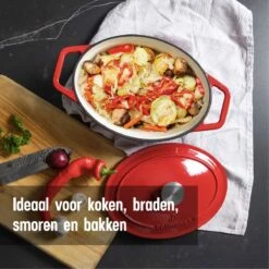 Daumonet Bocuse Rouge Gietijzeren Braadpan - Sudderpan Kersen Rood - Ovaal - Ø 29 Cm - 3 Liter - PFAS & PFOA Vrij - Emaille - Geschikt Voor Alle Warmtebronnen - Elektrisch - Gas - Halogeen - Inductie - Keramisch - Vaatwasserbestendig -Tefal Shop 1200x1200 851