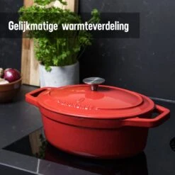 Daumonet Bocuse Rouge Gietijzeren Braadpan - Sudderpan Kersen Rood - Ovaal - Ø 29 Cm - 3 Liter - PFAS & PFOA Vrij - Emaille - Geschikt Voor Alle Warmtebronnen - Elektrisch - Gas - Halogeen - Inductie - Keramisch - Vaatwasserbestendig -Tefal Shop 1200x1200 853