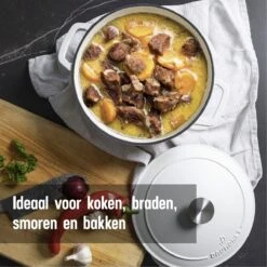 Daumonet Carême Blanc Gietijzeren Braadpan - Sudderpan Wit - Rond - Ø 26 Cm - 4,4 Liter - 100% PFAS & PFOA Vrij - Emaille - Geschikt Voor Alle Warmtebronnen - Elektrisch - Gas - Halogeen - Inductie - Keramisch - Vaatwasserbestendig -Tefal Shop 1200x1200 935