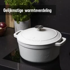 Daumonet Carême Blanc Gietijzeren Braadpan - Sudderpan Wit - Rond - Ø 26 Cm - 4,4 Liter - 100% PFAS & PFOA Vrij - Emaille - Geschikt Voor Alle Warmtebronnen - Elektrisch - Gas - Halogeen - Inductie - Keramisch - Vaatwasserbestendig -Tefal Shop 1200x1200 937