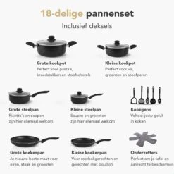 Rochester 18-delige Pannenset Met Deksels - Kookpotten - Koekenpannen Steelpannen - Aluminium - Zwart 17 Rochester 18-delige Pannenset Met Deksels - Kookpotten - Koekenpannen Steelpannen - Aluminium - Zwart -Tefal Shop 1200x1200 995