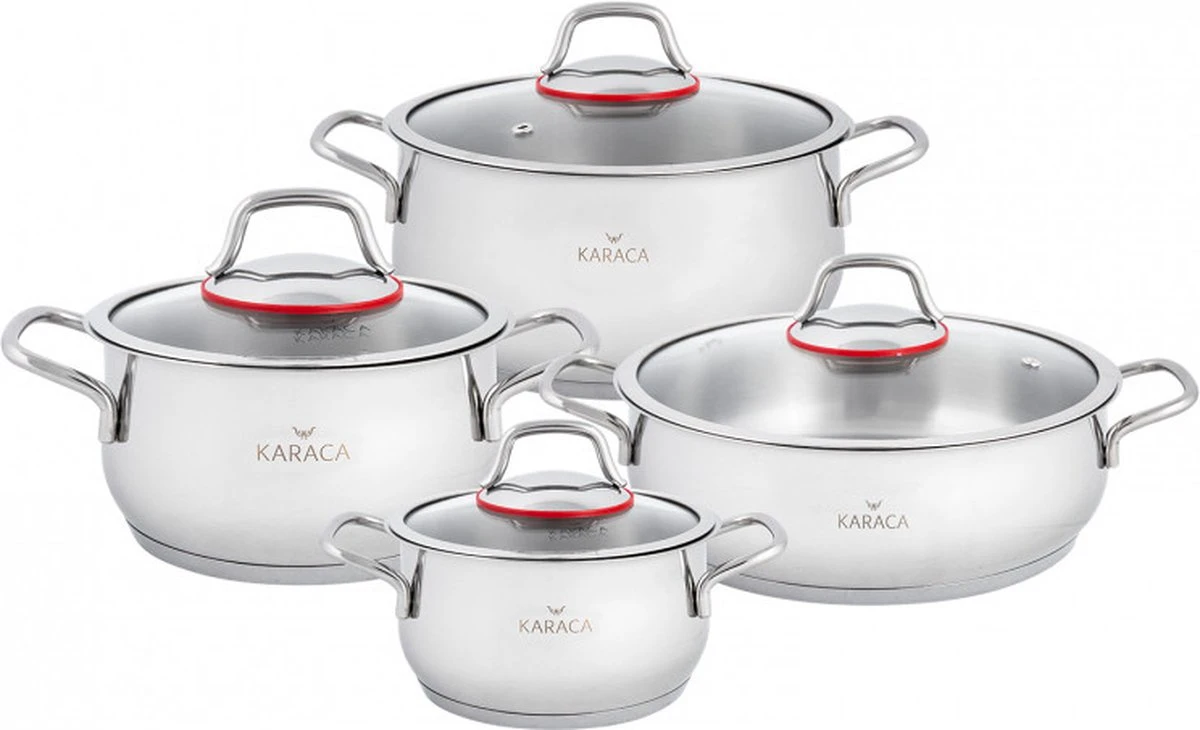 Karaca Emirgan Pannenset - 8 Delig - Geschikt Voor Inductie 3 Karaca Emirgan Pannenset - 8 Delig - Geschikt Voor Inductie - Afbeelding 3