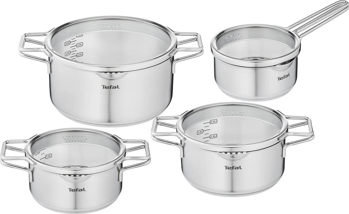 Tefal Nordica Pannenset 4 Delig - Steelpan Ø16 Cm & Kookpan Ø 18 + Ø 20 + Ø 24 Cm 1 Tefal Nordica Pannenset 4 Delig - Steelpan Ø16 Cm & Kookpan Ø 18 + Ø 20 + Ø 24 Cm