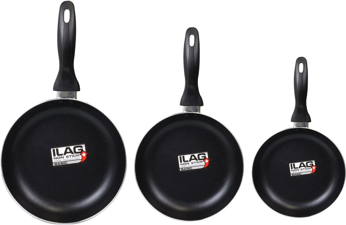 Löwenthal Hoogwaardige Koekenpan Set - 3 Stuks - PFOA Vrije Anti-aanbaklaag - Zwart 1 Löwenthal Hoogwaardige Koekenpan Set - 3 Stuks - PFOA Vrije Anti-aanbaklaag - Zwart