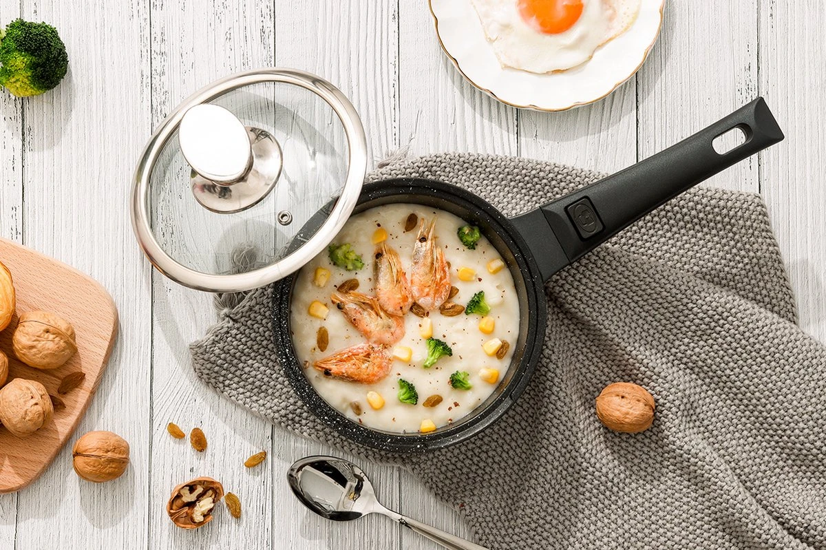 Swiss Pro+ | Set 14 Delige Pannenset | Inductie - Pannensets - Glazen Deksel - Met Afneembare Handgreep - Marmeren Interieur -PFAS-vrij | Black (Zwart) 10 Swiss Pro+ | Set 14 Delige Pannenset | Inductie - Pannensets - Glazen Deksel - Met Afneembare Handgreep - Marmeren Interieur -PFAS-vrij | Black (Zwart) - Afbeelding 10