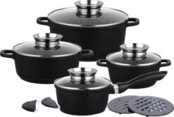 Klausberg 7360 - Pannenset 12 Delig - Zwart - Marmer Coating