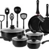 Rochester 18-delige Pannenset Met Deksels - Kookpotten - Koekenpannen Steelpannen - Aluminium - Zwart