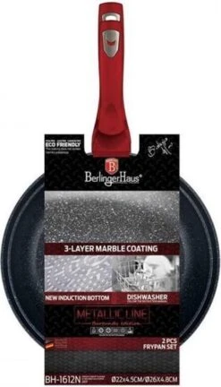 Berlinger Haus 1612 - Set Van 2 Granietpannen - Koekenpan - Rood Metallic - Burgundy Line - 22 En 26 Cm -Tefal Shop 686x1200